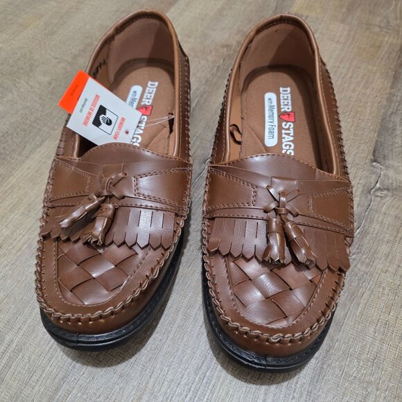 Men’s Brown Slip-On Loafers Tassel Moc Toe Comfort Memory Foam Size 10 - Picture 8 of 11